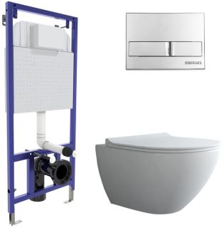 Комплект Berges 4в1 043272: инсталляция NOVUM525 кнопка L3 хром глянец унитаз Puma Rimless сиденье Toma Slim SO